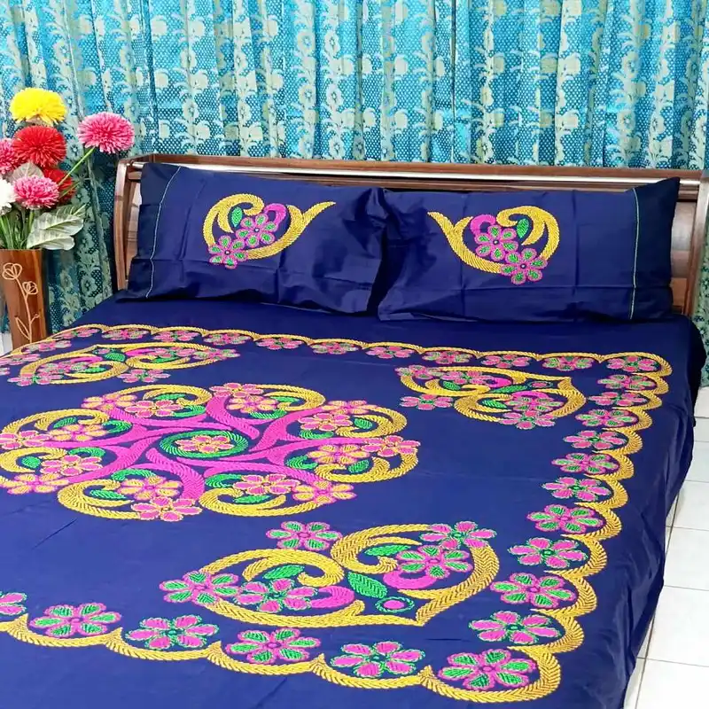 Traditional hand-stitched nakshi bedcover