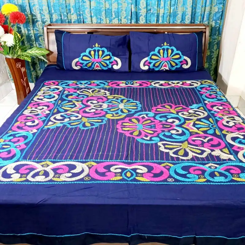 Traditional Hand Stitch Nakshi Bedcover.