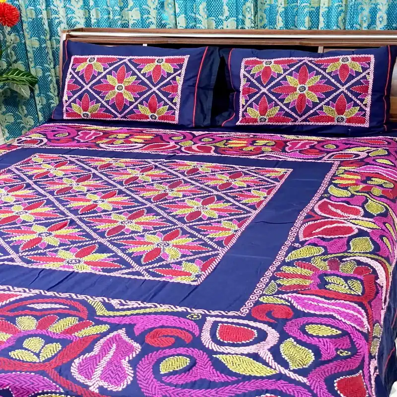 Traditional Hand Stitch Nakshi Bedcover.